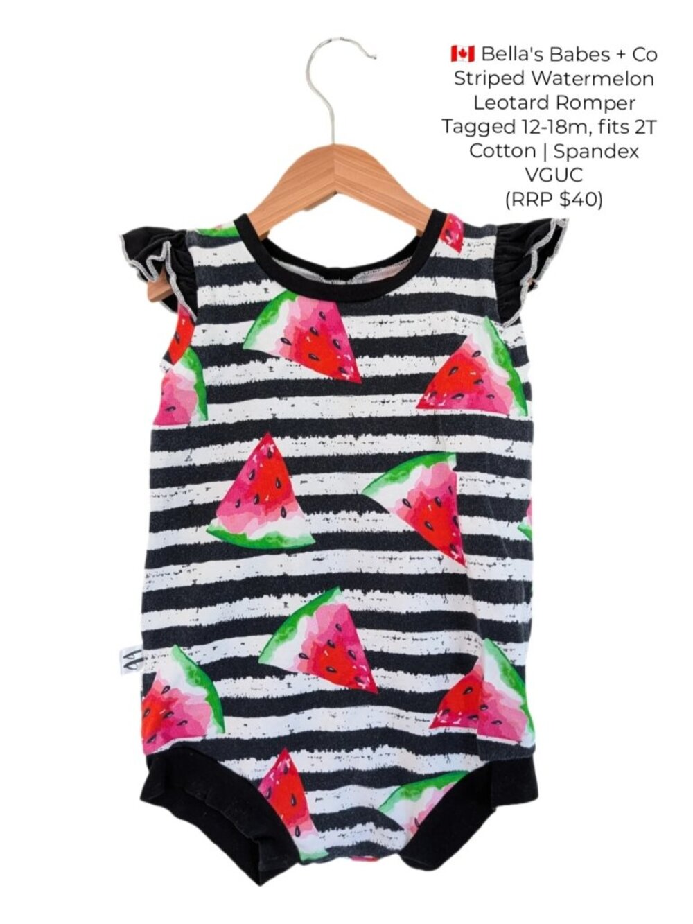 Bella's Babes + Co Striped Watermelon Leotard Romper Tagged  2T‎